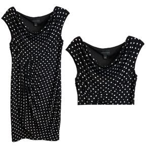 Connected Apparel Dress SZ 12 Black White Polka Dot Stretch Draped‎ Cowl Neck